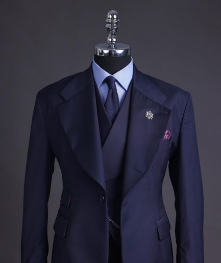 A Navy Blue Knitted Notch Lapel Suit