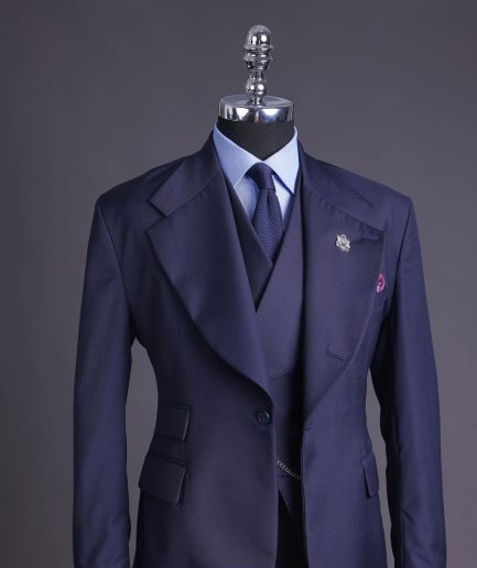 A Navy Blue Knitted Notch Lapel Suit
