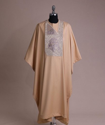 A Tortilla town, roaring godzilla metallic wire embroidery details Agbada