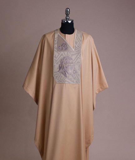 A Tortilla town, roaring godzilla metallic wire embroidery details Agbada