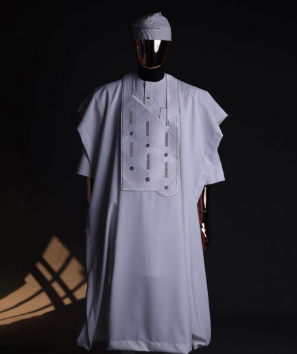 A White, Layered Dropping Swarovski Pleats, Dotted Metallic Wire Embroidery Details Agbada
