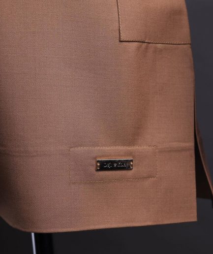 A Light brown, Nobility fabric, front flap, 3/4 sleeve and gold details Swarovski button African senator kaftan native.