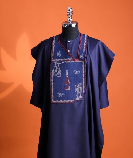 A Navy blue, “pop pop pop”embroidery details agbada, mint blue clear view Swarovski buttons on 3/4 sleeve kaftan & sokoto