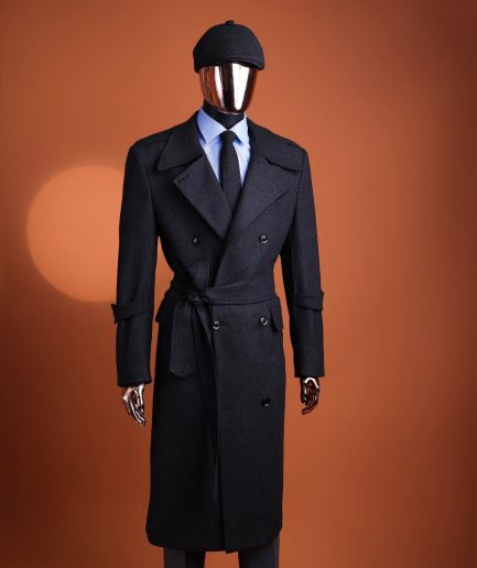 A Charcoal Grey, peak lapel jorgecarli vogue trench wool suit