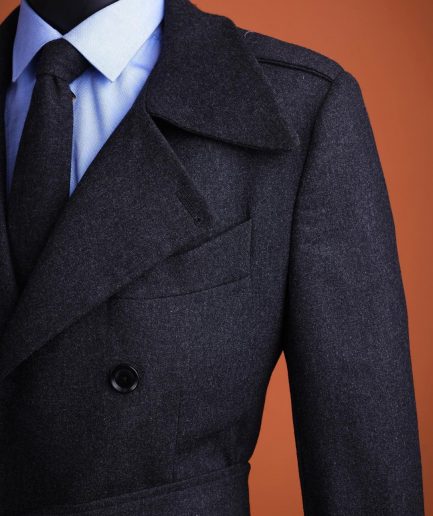 A Charcoal Grey, peak lapel jorgecarli vogue trench wool suit