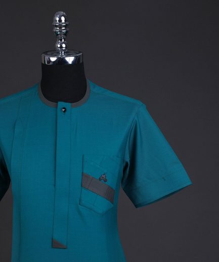 A Green, front flap, & layered rectangle pocket details, short sleeve African senator kaftan native.