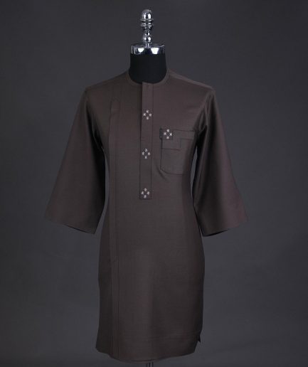 An Uber brown, front flap with connected stars, 3/4 sleeve African senator kaftan native.