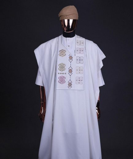 A White, connected square & renaissance maze embroidery details agbada