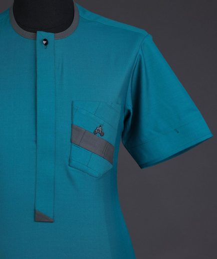 A Green, front flap, & layered rectangle pocket details, short sleeve African senator kaftan native.