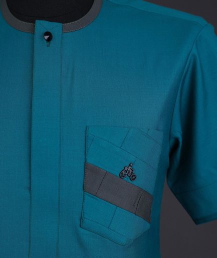 A Green, front flap, & layered rectangle pocket details, short sleeve African senator kaftan native.