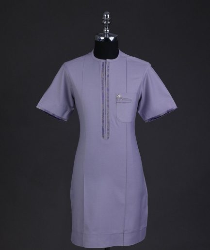 A periwinkle purple, zip line, paisley details, short sleeve African senator kaftan native.