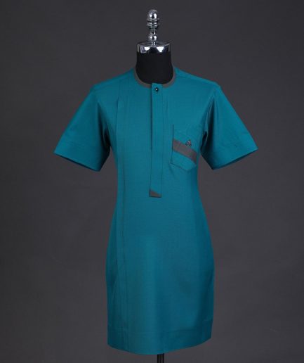 A Green, front flap, & layered rectangle pocket details, short sleeve African senator kaftan native.
