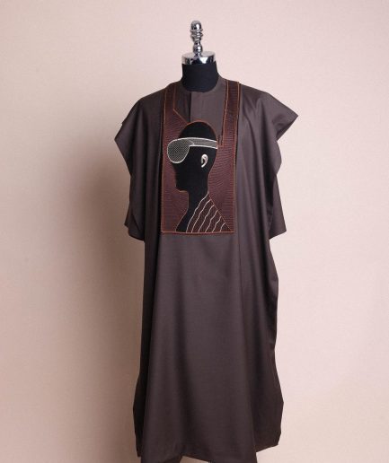 An Umber Brown, virtual reality (meta quest) user embroidery details agbada, 3/4 sleeve kaftan & sokoto