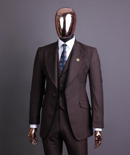 A Hickory Brown And Black Nobility Check, Knitted, Peak Lapel Suit