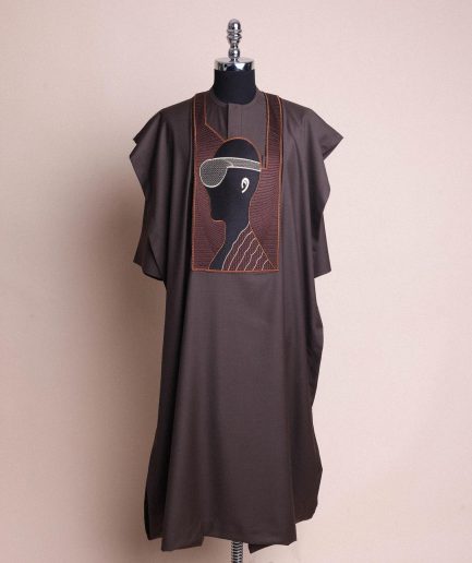 An Umber Brown, virtual reality (meta quest) user embroidery details agbada, 3/4 sleeve kaftan & sokoto