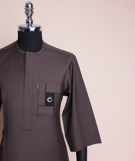 An Umber Brown, virtual reality (meta quest) user embroidery details agbada, 3/4 sleeve kaftan & sokoto