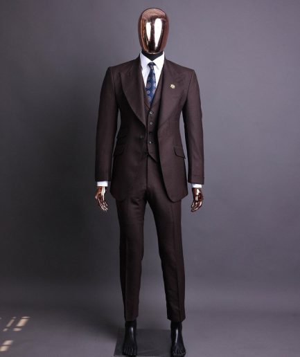 A Hickory Brown And Black Nobility Check, Knitted, Peak Lapel Suit