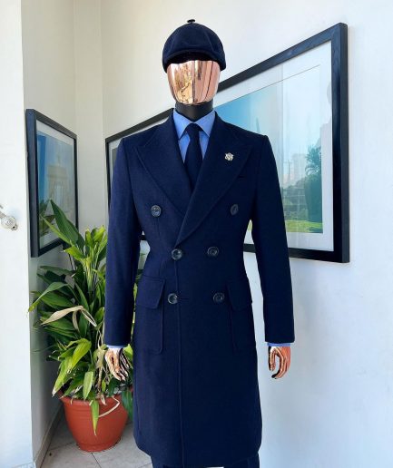 A Navy blue – Jorgecarli Vogue jacket - “Sicilian” peak lapel trench double breasted suit