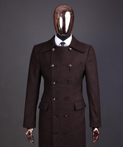 A Hickory Brown – Jorgecarli Vogue jacket - “Sicilian” peak lapel trench double-breasted suit