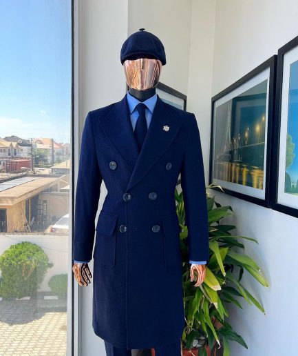 A Navy blue – Jorgecarli Vogue jacket - “Sicilian” peak lapel trench double breasted suit