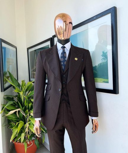 A Hickory Brown And Black Nobility Check, Knitted, Peak Lapel Suit