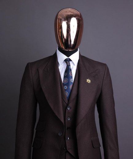 A Hickory Brown And Black Nobility Check, Knitted, Peak Lapel Suit