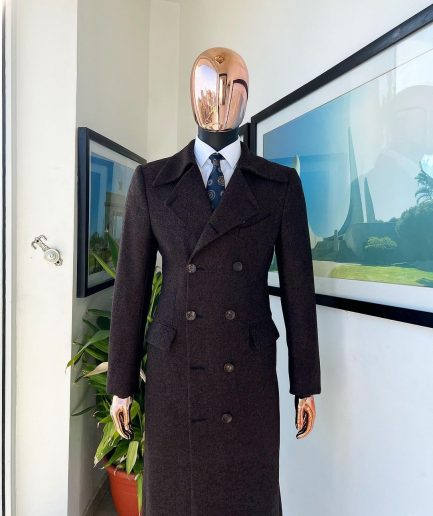 A Hickory Brown – Jorgecarli Vogue jacket - “Sicilian” peak lapel trench double-breasted suit