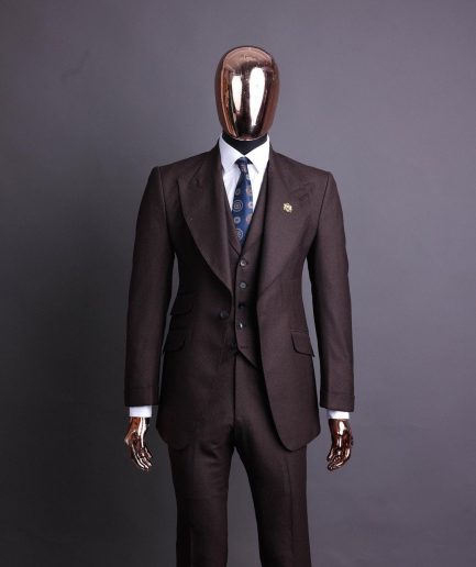 A Hickory Brown And Black Nobility Check, Knitted, Peak Lapel Suit