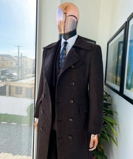 A Hikory Brown – Jorgecarli Vogue jacket - “Sicilian”  Peak Lapel Double Breasted Trench suit