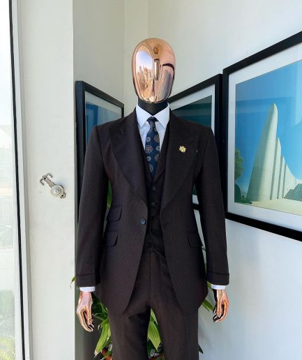 A Hickory Brown And Black Nobility Check, Knitted, Peak Lapel Suit
