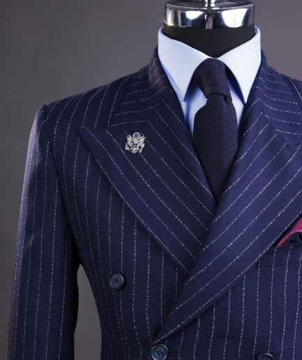 A Pencil stripe and navy blue – Jorgecarli - peak lapel double breasted suit