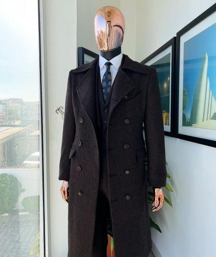 A Hikory Brown – Jorgecarli Vogue jacket - “Sicilian”  Peak Lapel Double Breasted Trench suit