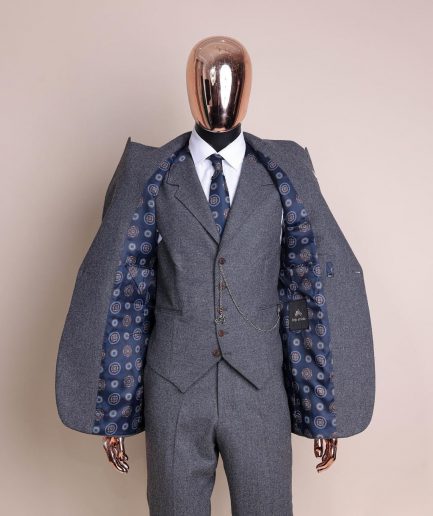 A Cloud Grey, Knitted, Peak Lapel Jorgecarli Vogue Suit