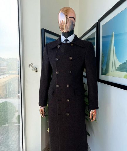 A Hickory Brown – Jorgecarli Vogue jacket - “Sicilian” peak lapel trench double-breasted suit
