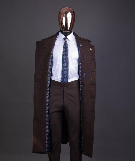 A Hickory Brown – Jorgecarli Vogue jacket - “Sicilian” peak lapel trench double-breasted suit