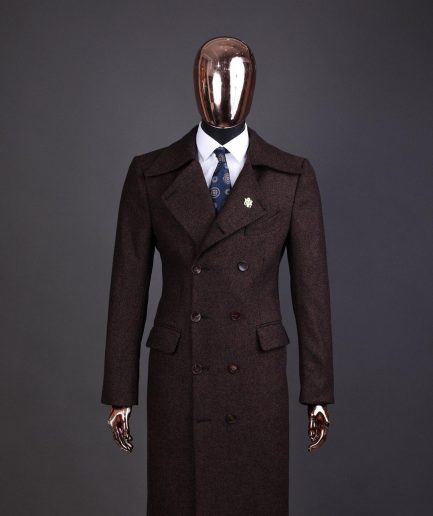 A Hickory Brown – Jorgecarli Vogue jacket - “Sicilian” peak lapel trench double-breasted suit