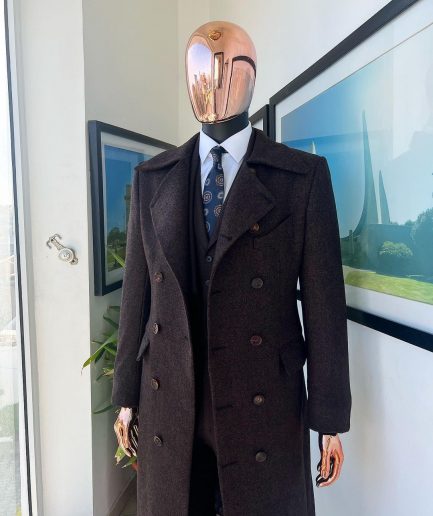 A Hikory Brown – Jorgecarli Vogue jacket - “Sicilian”  Peak Lapel Double Breasted Trench suit
