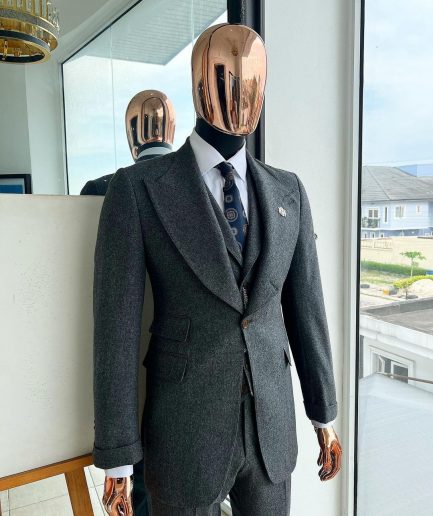 A Cloud Grey, Knitted, Peak Lapel Jorgecarli Vogue Suit