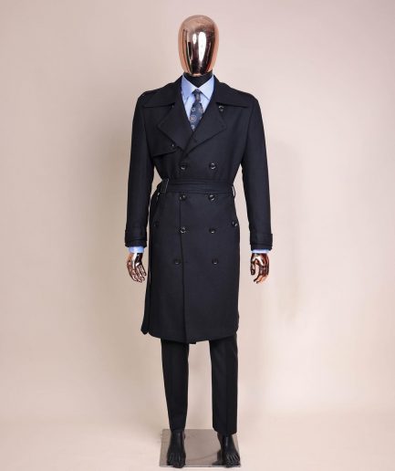 A Charcoal Black, Peak Lapel Jorgecarli Vogue Trench Wool Jacket