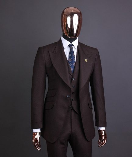 A Hickory Brown And Black Nobility Check, Knitted, Peak Lapel Suit