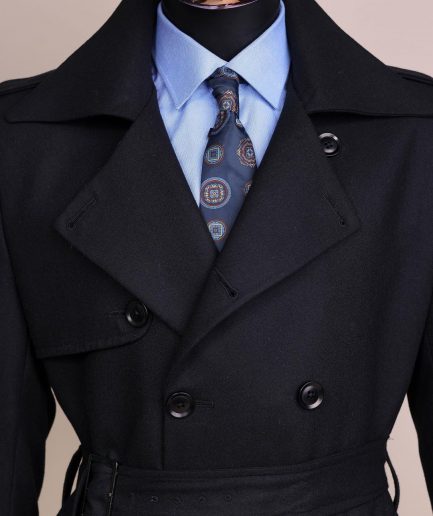A Charcoal Black, Peak Lapel Jorgecarli Vogue Trench Wool Jacket