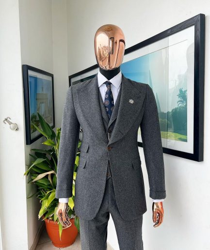 A Cloud Grey, Knitted, Peak Lapel Jorgecarli Vogue Suit