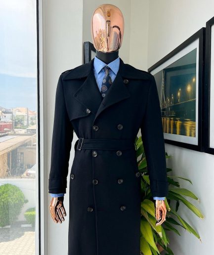 A Charcoal Black, Peak Lapel Jorgecarli Vogue Trench Wool Jacket