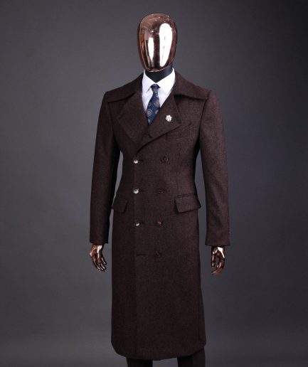 A Hickory Brown – Jorgecarli Vogue jacket - “Sicilian” peak lapel trench double-breasted suit