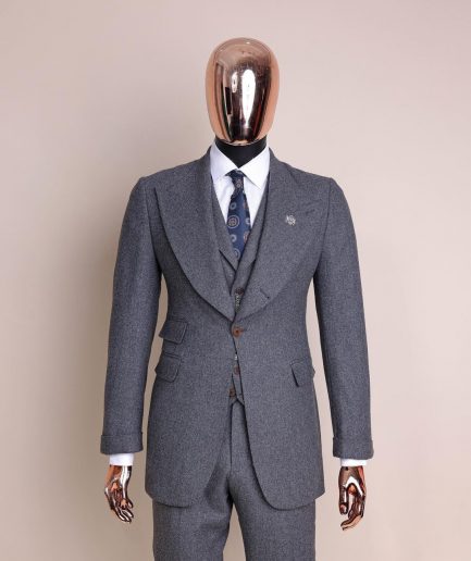 A Cloud Grey, Knitted, Peak Lapel Jorgecarli Vogue Suit