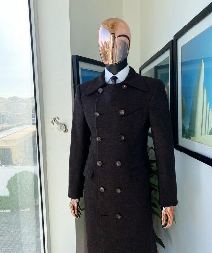 A Hickory Brown – Jorgecarli Vogue jacket - “Sicilian” peak lapel trench double-breasted suit