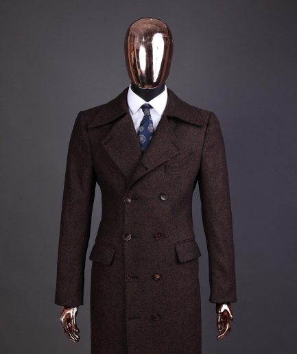 A Hickory Brown – Jorgecarli Vogue jacket - “Sicilian” peak lapel trench double-breasted suit