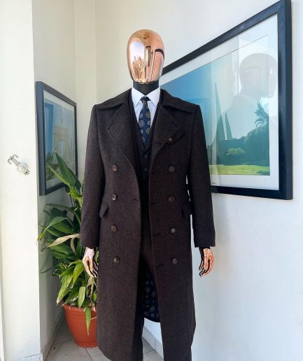 A Hikory Brown – Jorgecarli Vogue jacket - “Sicilian”  Peak Lapel Double Breasted Trench suit