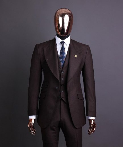 A Hickory Brown And Black Nobility Check, Knitted, Peak Lapel Suit