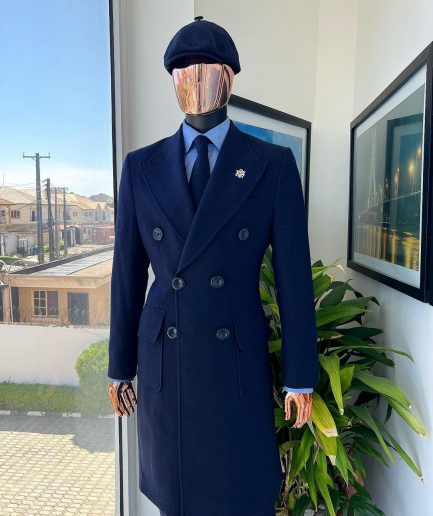 A Navy blue – Jorgecarli Vogue jacket - “Sicilian” peak lapel trench double breasted suit